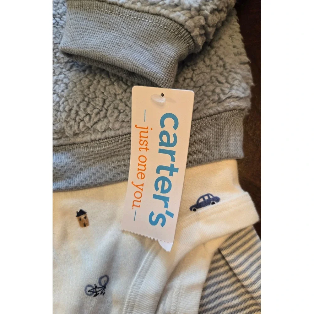 Carters Just One You Baby Boys 3pc Sherpa Cardigan Bodysuit Pants Set Blue 18M